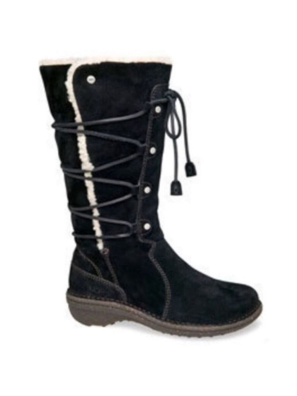 UGG Surfcat Black Shearling Suede Lace Up Winter Boots, Size 5
